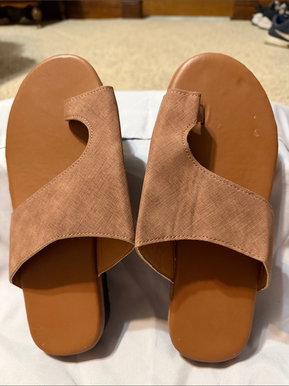 Women’s Tan Slide Sandals with Cross Strap